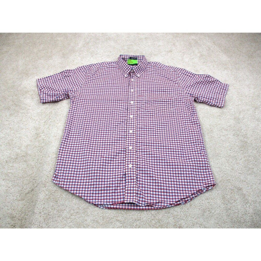 Viyella Shirt Mens Large L Red White Blue Check Cotton Short Sleeve Button Up